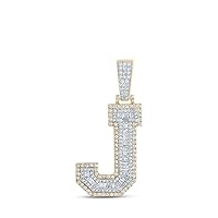 14kt Two-tone Gold Mens Baguette Diamond J Initial Letter Charm Pendant 1-3/8 Cttw