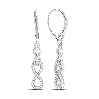 Sterling Silver Womens Round Diamond Infinity Dangle Earrings 1/5 Cttw
