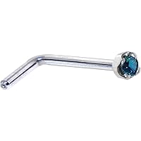 Body Candy Solid 14k White Gold 1.5mm (0.015 cttw) Genuine Blue Diamond L Shaped Nose Stud Ring 20 Gauge 1/4