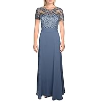 JS Collections Womens A-Line Embroidered Evening Dress