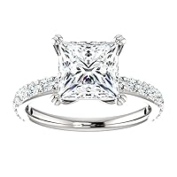 3.30 CT Princess Moissanite Engagement Ring Wedding Bridal Ring Set Solitaire Accent Halo Style 10K 14K 18K Solid Gold Sterling Silver Anniversary Promise Ring Gift for Her