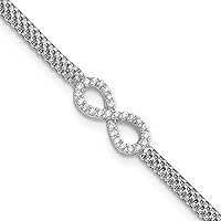925 Sterling Silver CZ Cubic Zirconia Simulated Diamond Infinity for boys or girls Bracelet 6 Inch Measures 5.75mm Wide 1.75mm Thick