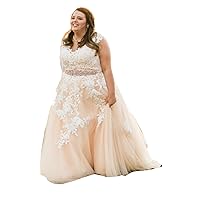 Melisa Wedding Dresses for Bride Plus Size with Train A-line V-Neck Sequins Lace Beach Bridal Ball Gowns