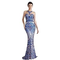 Prom Dress Jewel Sleeveless Mermaid Sequin Evening Dress