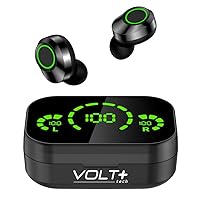 Volt Plus TECH Wireless V5.3 LED Pro Earbuds Compatible with Your Microsoft Surface Pro 7 IPX3 Bluetooth Water & Sweatproof/Noise Reduction & Quad Mic(Black)