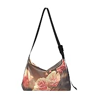 ALAZA Vintage Rose Flower Close Up Womens Tote Bag Leather Shoulder Bag For Women Men Large Hobo Cross Body Bags Handbag