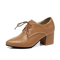 Womens Fashion Pumps Chunky Block Heels Oxford Shoes Lace Up Derby Shoes Pointed Toe Ankle Boots