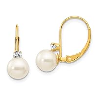 14k Yellow Gold Polished 6mm Freshwater Cultured Pearl Diamond Leverback Earrings Measures 15x6mm Wide Jewelry for Women