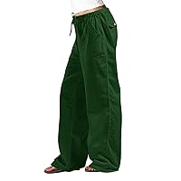 SNKSDGM Women's Wide Leg Linen Pants Beach Casual High Elastic Waisted Palazzo Pant Yoga Ruched Trousers with Pocket