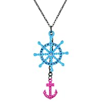 Blue and Pink on Black Anchor and Buoy Nautical Sailor Necklace