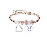 Personalized Zodiac Bracelet Gifts for Girls 14K Rose Gold Plated Fit Pandora Jewelry