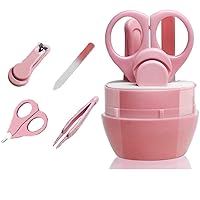 Baby Manicure Set, 4-in-1 Baby Grooming Kit, Premium Stainless Steel, Baby Nail Clippers, Scissor, File & Tweezer, Baby Nail Care Kit for Newborn, Infant & Toddler (Pink)