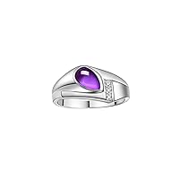 Rylos Men's Rings 14K White Gold Ring - Timeless Pear Shape Cabochon Gemstone & Diamonds - Elegant Tear Drop Rings for Men, Sizes 8-13. Mens Jewelry