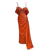 Women's Long Off The Shoulder Prom Evening Dresses Beading Embroidered Side Split Formal Party Gowns