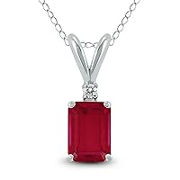 6x4MM Emerald Shape Natural Gemstone And Diamond Pendant in 14K White Gold and 14K Yellow Gold (Available in Emerald, Ruby, Tanzanite, and More)