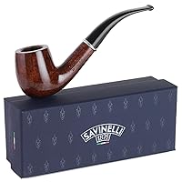 Arcobaleno Brown Savinelli Tobacco Pipe - Naturally Stained & Handmade Tobacco Pipe From Italy, Colorful Bent Wood Tobacco Pipes, Briar Wood Tobacco Pipe (Brown, 606 KS)