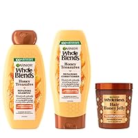 Garnier Whole Blends Honey Treasures Repairing Shampoo (22 Fl Oz), Conditioner (22 Fl Oz) + Hair Honey Jelly, Defining Wavy & Curly Hair (2 Count) (13.5 Fl Oz) (4 Items), Bundle (Packaging May Vary)