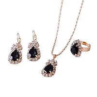 Womens Luxury Jewelry Sets Wedding Crystal Statement Necklace Earrings Ring Set For Brides Black