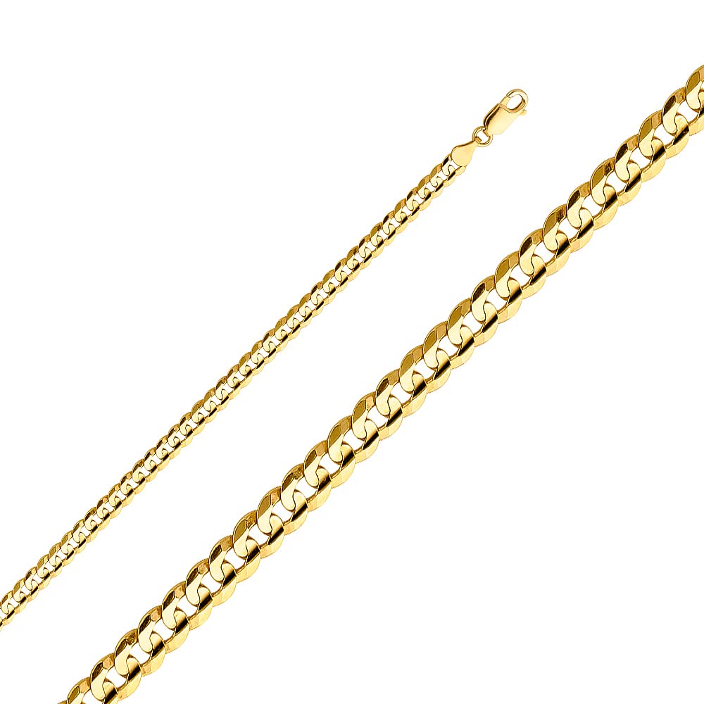 Wellingsale 14k Yellow Gold Solid 4.5mm Cuban Concaved Curb Chain Necklace