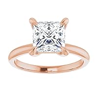 10K Solid Rose Gold Handmade Engagement Ring, 2 CT Princess Cut Moissanite Diamond Solitaire Wedding/Bridal Rings for Women/Her, Half-Eternity Anniversary Ring