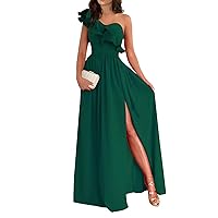 One Shoulder Dresses for Women Ruffle Sleeveless High Waist Side Slit Maxi Dress Formal Gowns and Evening Dresses