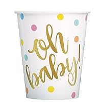 Unique Oh Baby! Baby Shower Paper Cups in Gold - 9 oz. (Pack of 8) - Durable & Convenient Party Essential, Perfect For Baby Showers & Celebrations