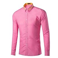 Gold Embroidery Mens Dress Shirts Long Sleeve Wedding Groom Red Shirt Men Casual Button Up Camisa