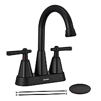 Matte Black Bathroom Sink Faucet, SBOSBO 4 Inch Bathroom Faucet for Sink 3 Hole, 2 Handle Sink Faucet with Pop Up Drain Assembly and 2 Water Supply Hoses for RV Bathroom Vanity