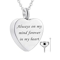 Cremation Jewelry Heart Urn Pendant Necklace Memorial Ash Keepsake - Always in My Heart (Always on my mind forever in my heart)