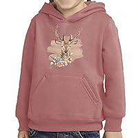 Floral Deer Toddler Pullover Hoodie - Watercolor Sponge Fleece Hoodie - Cute Design Hoodie for Kids