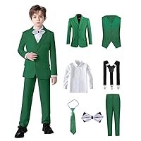Boys Suits Black Suit for Boy Slim Fit Formal Toddler Kids 7Pcs Vest Dress Pants Blazer Ring Bearer Outfit with Accessory