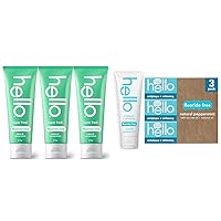 Hello 3-Pack Fluoride Free Whitening and Antiplaque Toothpastes with Spearmint, Peppermint, Coconut Oil, 4.7 OZ