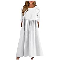 Women's Sun Dresses Summer Casual Solid Color Round Neck Half Sleeve Casual Long Dress Dresses for 2023, S-5XL