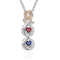 10K/14K/18K Gold Personalized Family Birthstone Necklace with 2~5 Name D color VVS1 Moissanite Custom Heart Birthstone Name Necklace Best Gift for Mom/Wife/Friend/Family