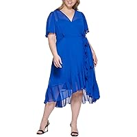 Calvin Klein Womens Plus Ruffled Long Wrap Dress Blue 20W
