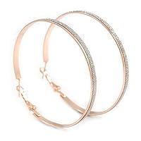 60mm Large Hoop Earrings In Rose Gold Tone Metal with Glitter Effect