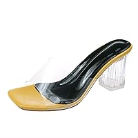 Sandals for Women Dressy Summer Square Toe Slip on Sandals Open Toe Fashion Clear Chunky Block High Heels for Women