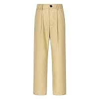 YiZYiF Kids Boys' Uniform Elastic Waist Flat Front Pants Dress Trouser Pull on Pants