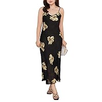 Liu Jo Women's Floral Print Spaghetti Strap Long Sleeve Slip Dress Black L