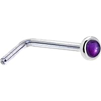 Body Candy Solid 14k White Gold 2mm Genuine Amethyst L Shaped Nose Stud Ring 20 Gauge 1/4