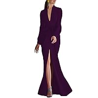 Sheath/Column Elegant Evening Gown High Split Dresses Floor Length V Neck Formal Wedding Guest Dress 2023