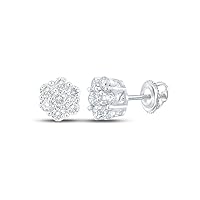 10K White Gold Mens Diamond Flower Cluster Earrings 3/4 Ctw.