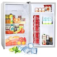 Compact refrigerator with freezer, 3.2 Cu.ft Mini Fridge with Reversible Door, 5 Settings Temperature Adjustable for Kitchen, Bedroom, Dorm, Apartment, Bar, Office, RV (Silver)