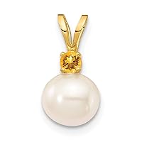 14k Gold 7 7.5mm White Round Freshwater Cultured Pearl Citrine Pendant Necklaces Jewelry for Women