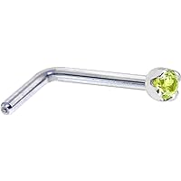 Body Candy Solid 14k White Gold 1.5mm Genuine Peridot L Shaped Nose Stud Ring 20 Gauge 1/4