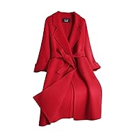 Women's Blue Double-Sided Cashmere Coat, Autumn Winter Long Knee Length Blue Red Wool Overcoat