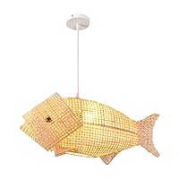 Chandelier Light Fish-Shaped Lantern Pendant Light Rattan Weaving Ceiling Hanging Lamp Wicker Chandelier with Adjustable Cord for Dining Room Living Room Restaurant Lighting Fixture Hanging Ceiling La