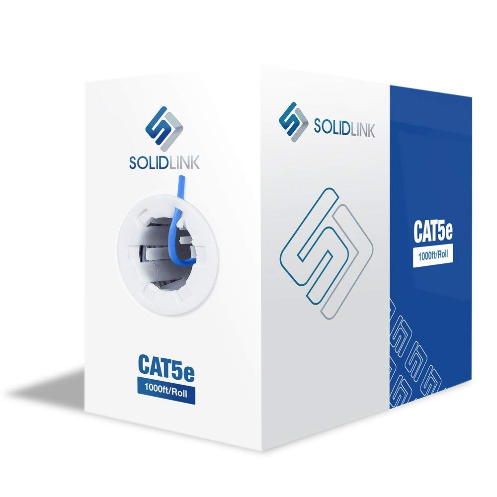 SolidLink CAT5e 1000ft UTP Ethernet Cable 24AWG Bulk LAN Network Wire (Blue)