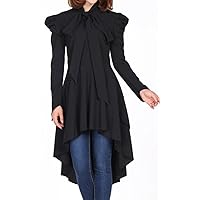 (MD, LG or 22) - Pearly Kitten - Black Gothic Victorian Edwardian Long Blouse Dress Top