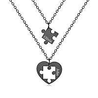 Custom4U Boyfriend and Girlfriend Necklaces Jigsaw Puzzle Pendant Personalized Couple Necklace Stainless Steel Neck Chain Set of 2 Pieces Personalized Boyfriend Gifts Relationship Jewelry